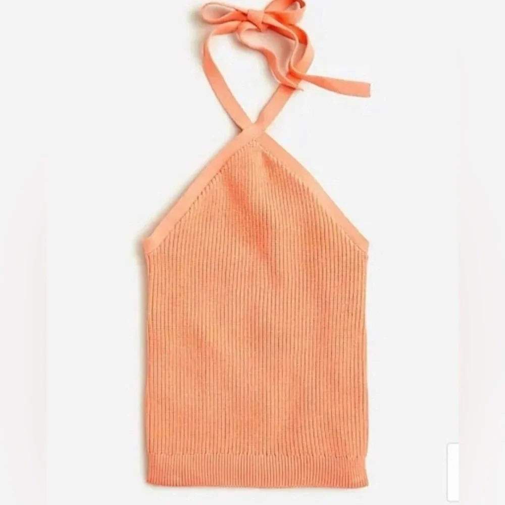 New J. Crew Cotton Cashmere Sweater Halter Top Melon Orange NWT